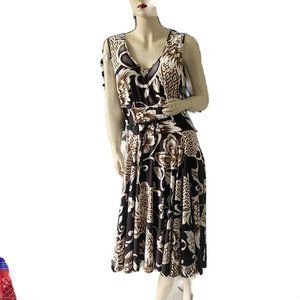 Susan Lawrence Women's Brown & White Floral Sleeveless Pleated Dress Size XL